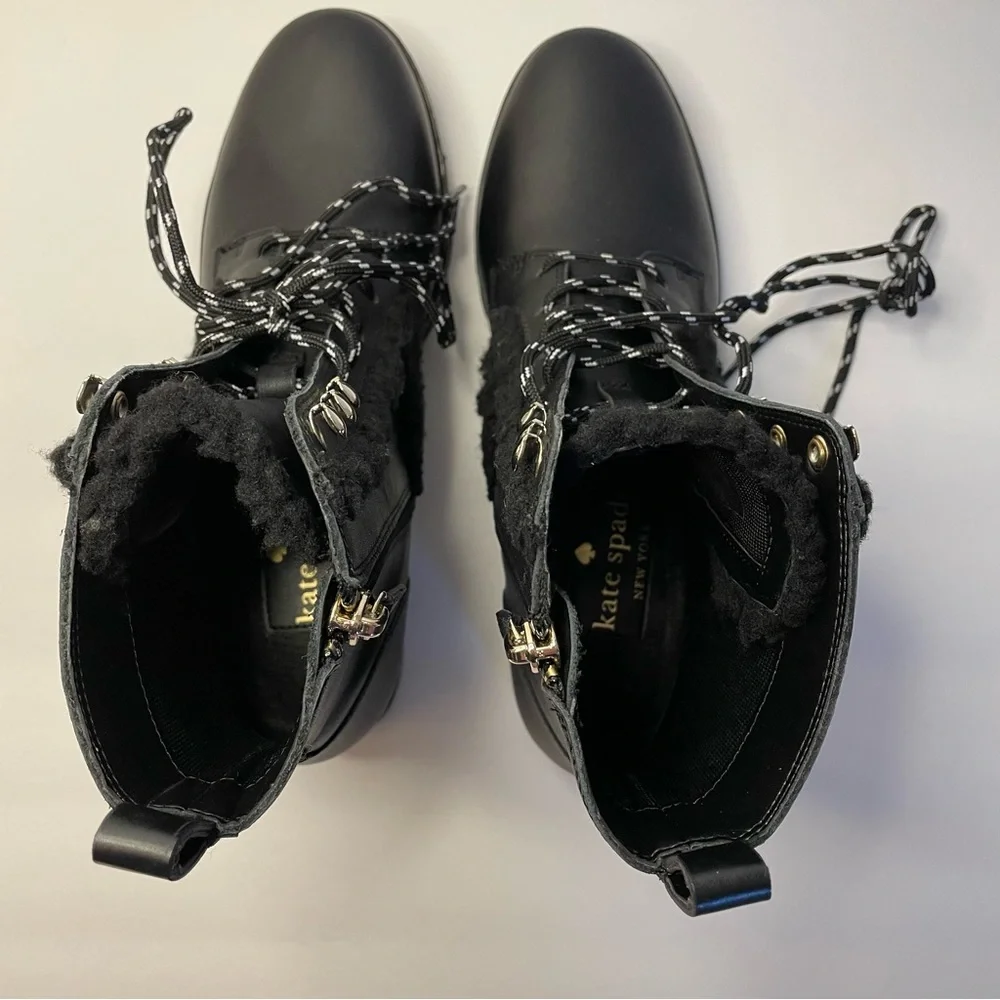 NWOB Kate Spade Combat Boots Sherpa Trim - Picture 5 of 10